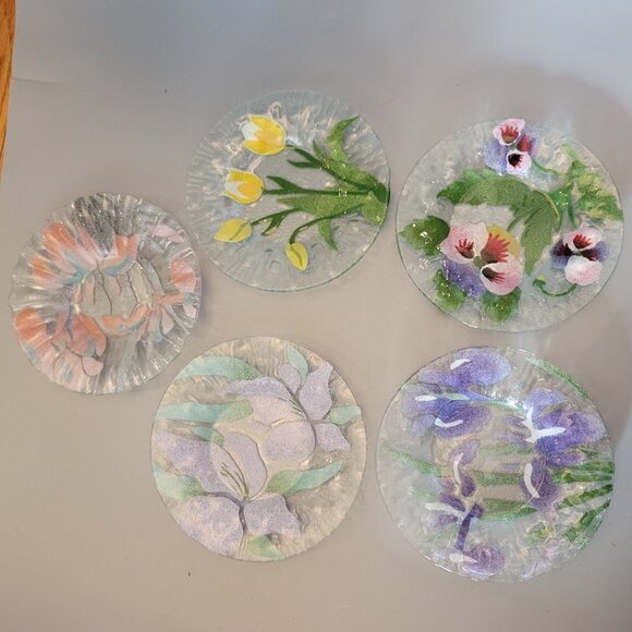 Sydenstricker Fused Glass Floral Decorative Plates Set Of 5 - Picture 1 of 8